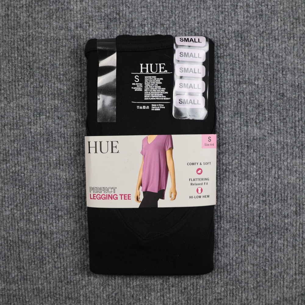 HUE Shirt Womens Small Black Perfect Legging Tee Hi-Low‎ Hem Relaxed Fit Soft